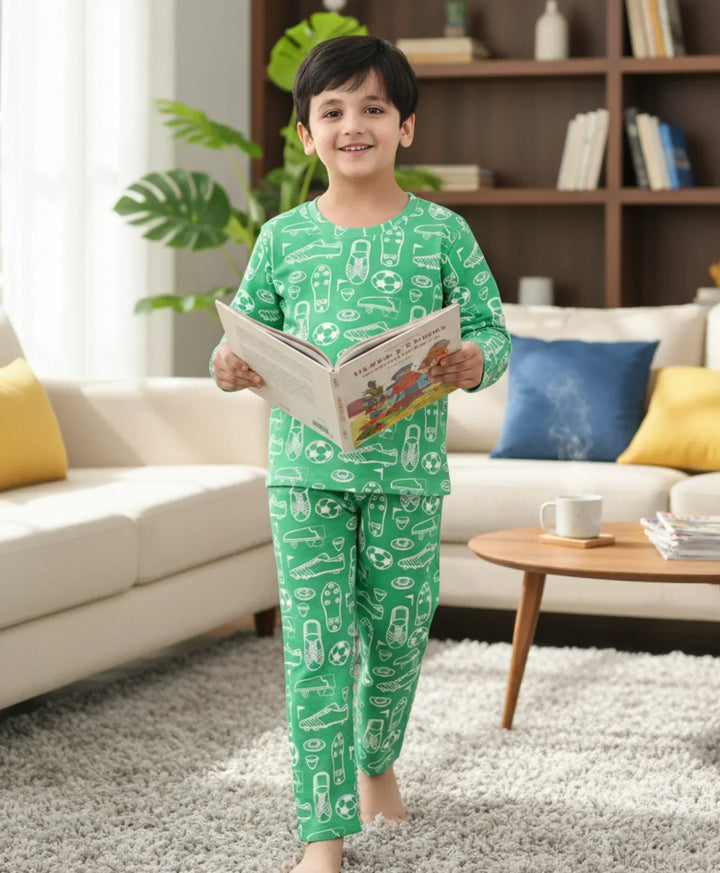 FOOTBALL SHOES GREEN LONG SLEEVE PYJAMA SET - GREEN - Anthrilo 