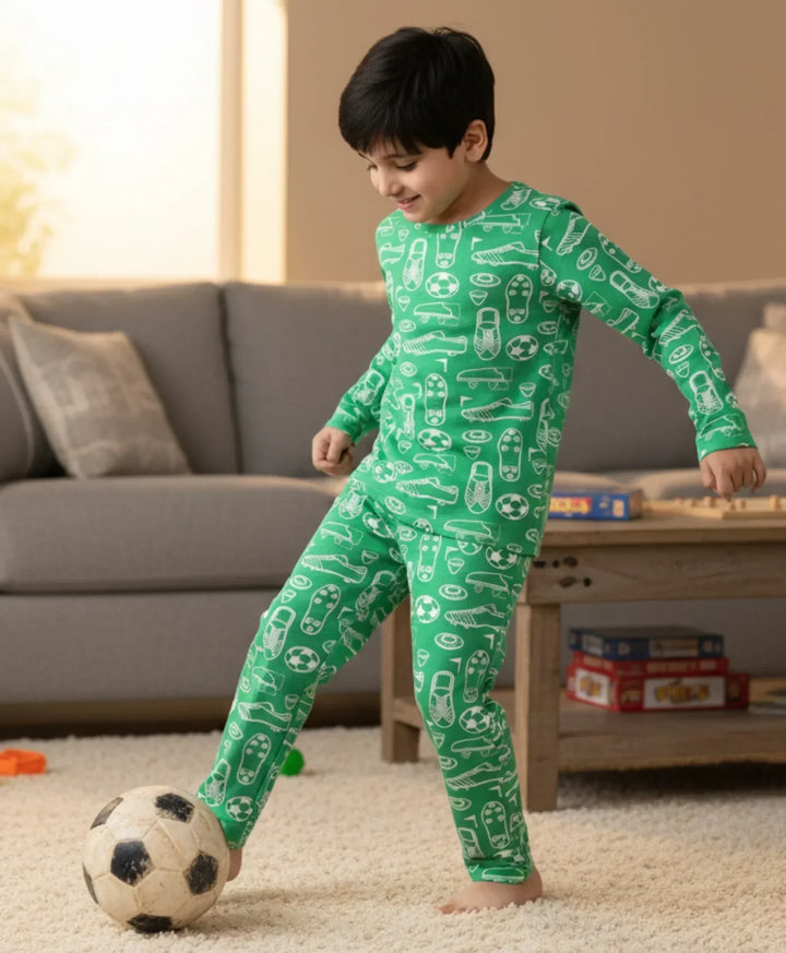 FOOTBALL SHOES GREEN LONG SLEEVE PYJAMA SET - GREEN - Anthrilo 