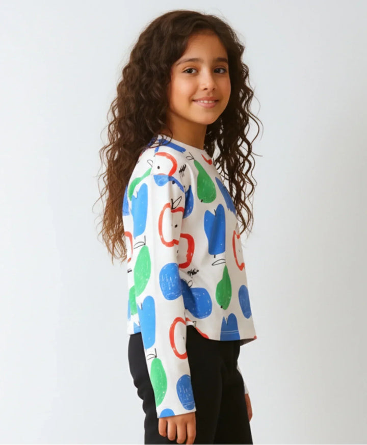 APPLE PEAR LONG SLEEVE GIRLS T-SHIRT - WHITE - Anthrilo 
