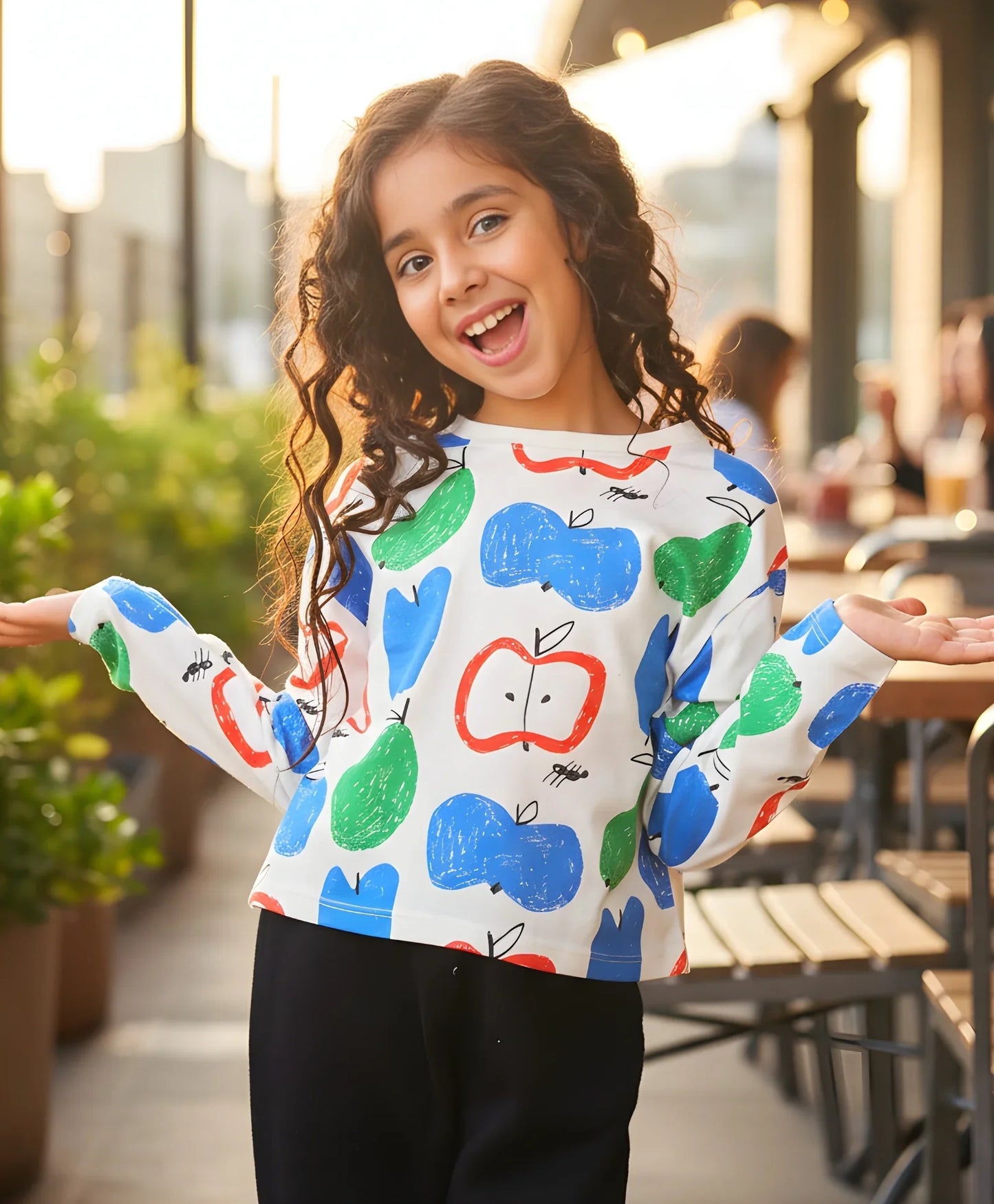 APPLE PEAR LONG SLEEVE GIRLS T-SHIRT - WHITE