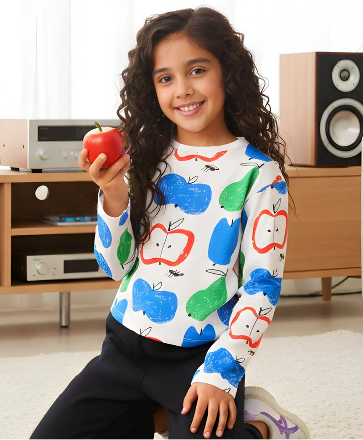 APPLE PEAR LONG SLEEVE GIRLS T-SHIRT - WHITE - Anthrilo 