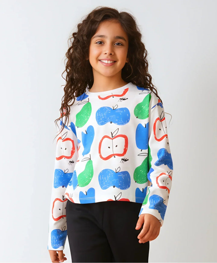APPLE PEAR LONG SLEEVE GIRLS T-SHIRT - WHITE - Anthrilo 
