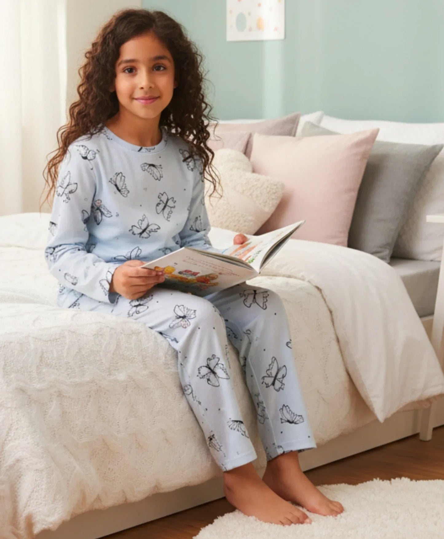 BLUE BUTTERFLY LONG SLEEVE PYJAMA SET - BLUE