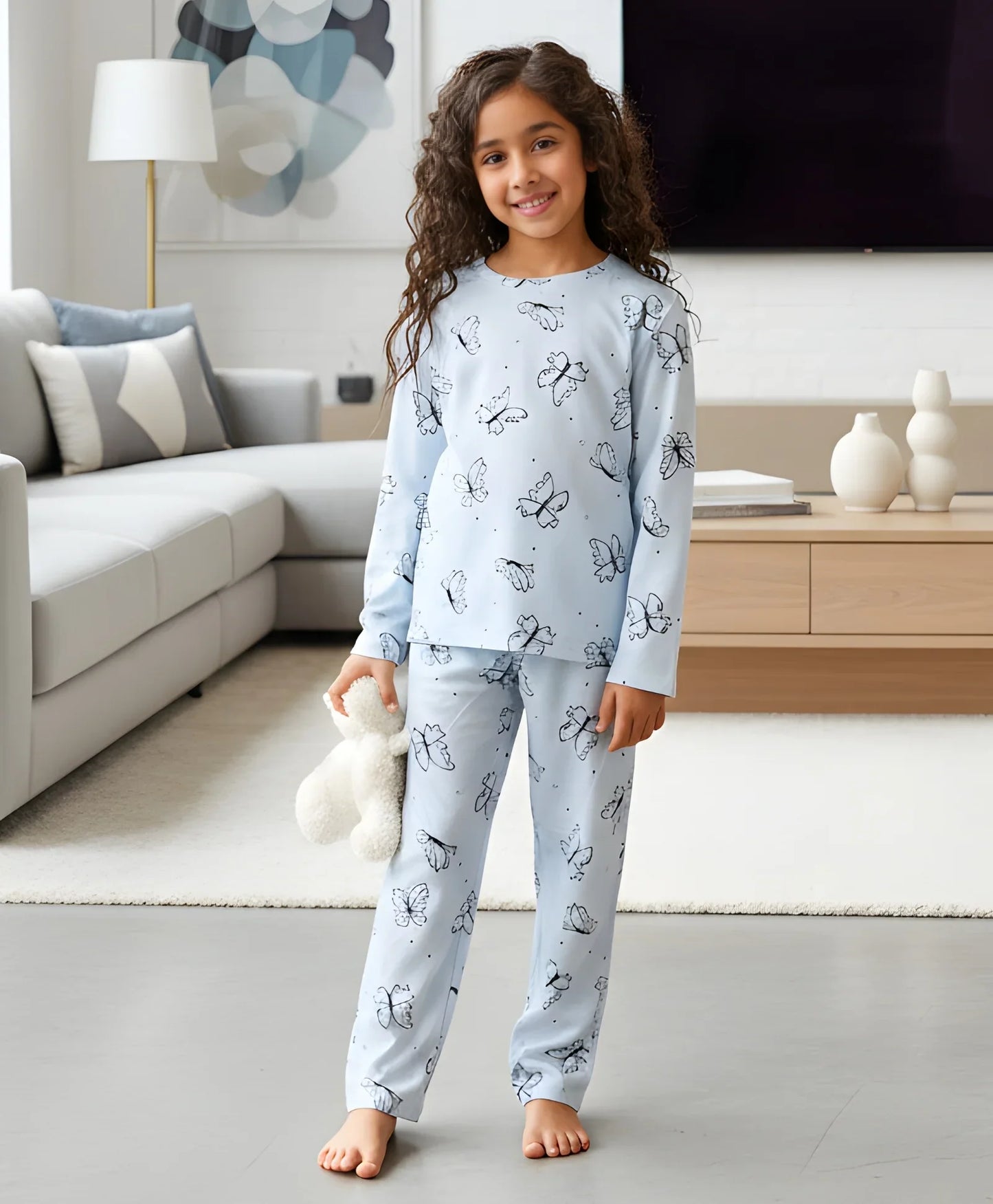 BLUE BUTTERFLY LONG SLEEVE PYJAMA SET - BLUE