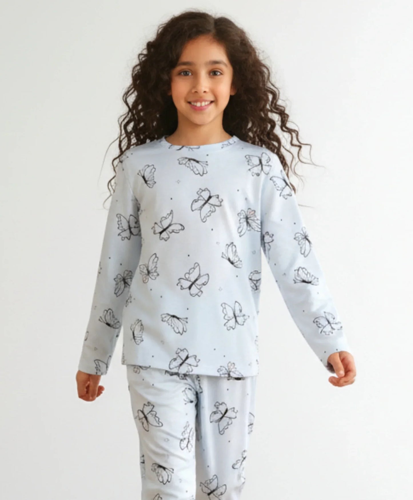 BLUE BUTTERFLY LONG SLEEVE PYJAMA SET - BLUE
