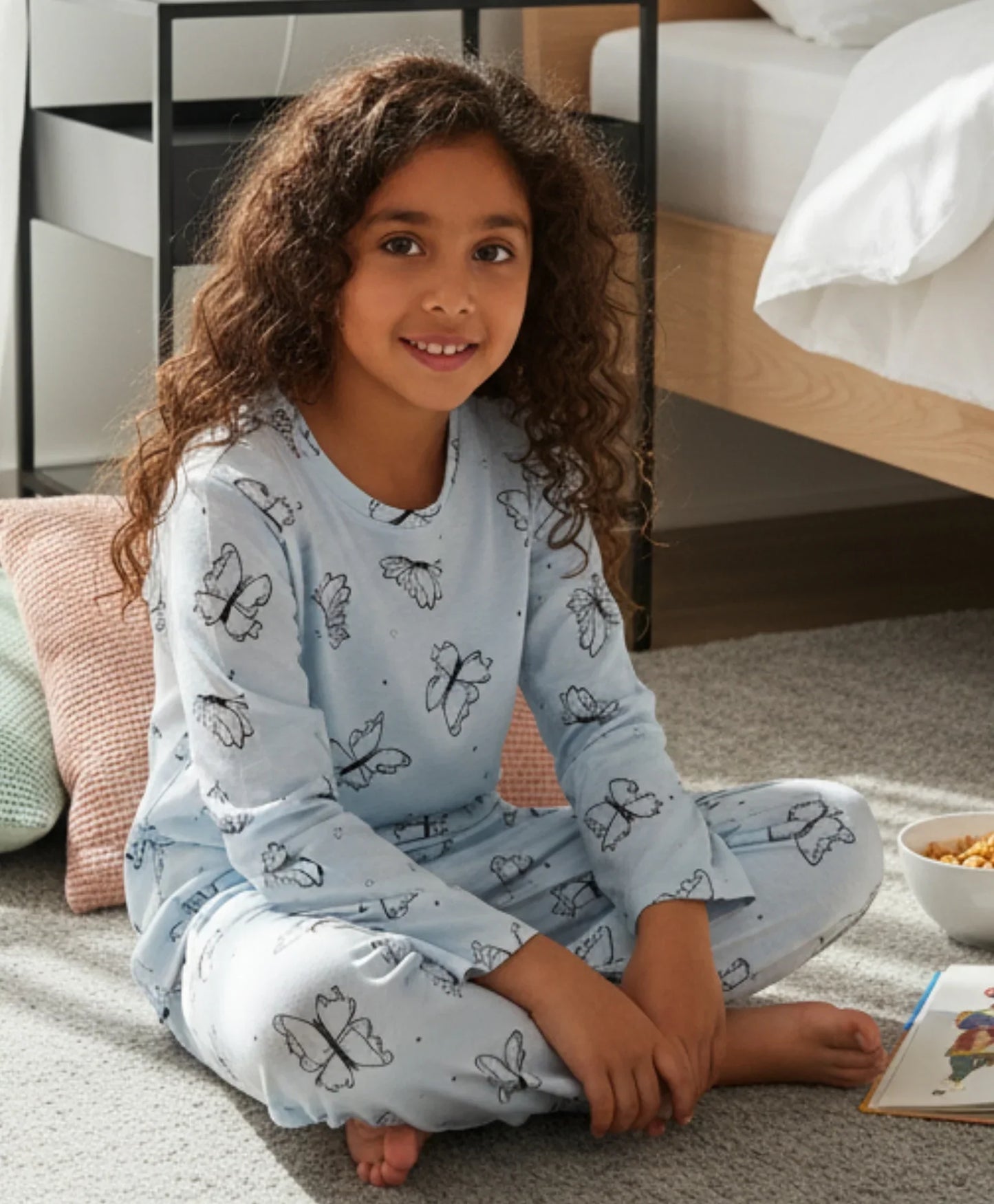 BLUE BUTTERFLY LONG SLEEVE PYJAMA SET - BLUE