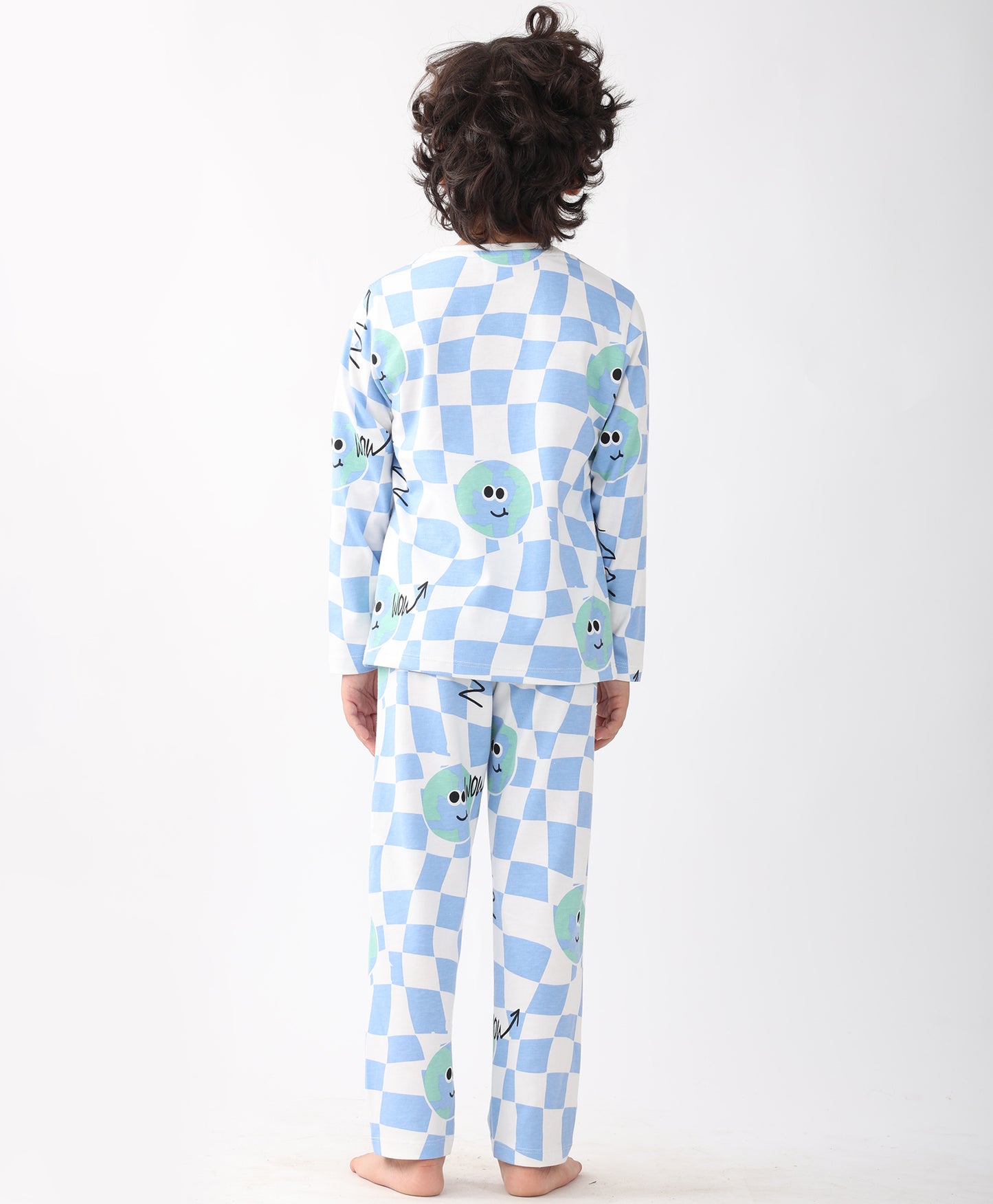 GLOBE CHECK LONG SLEEVE PYJAMA  SET - BLUE