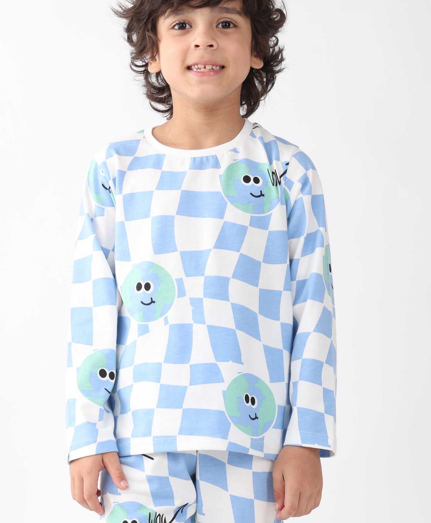 GLOBE CHECK LONG SLEEVE PYJAMA  SET - BLUE