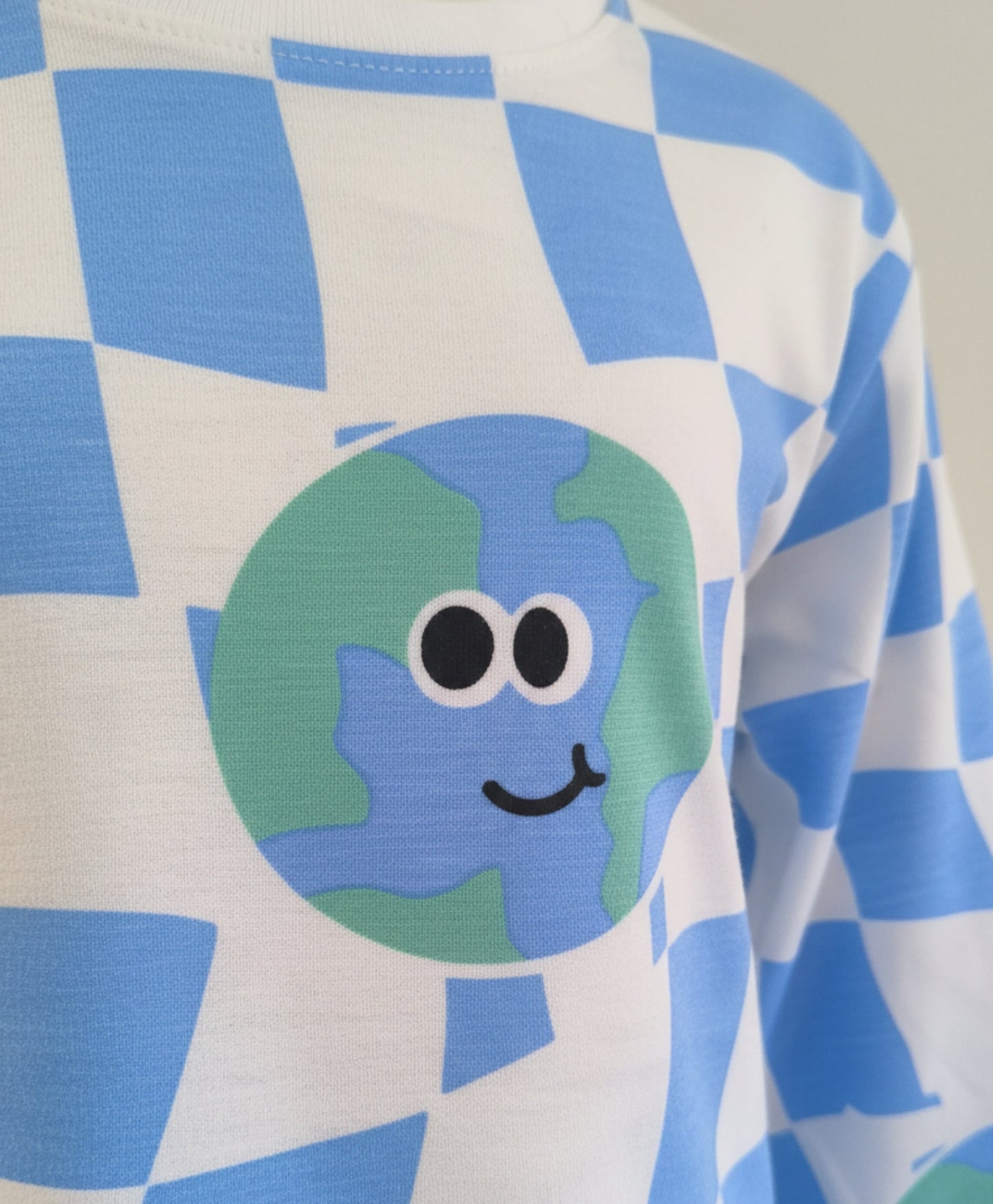 GLOBE CHECK LONG SLEEVE PYJAMA  SET - BLUE