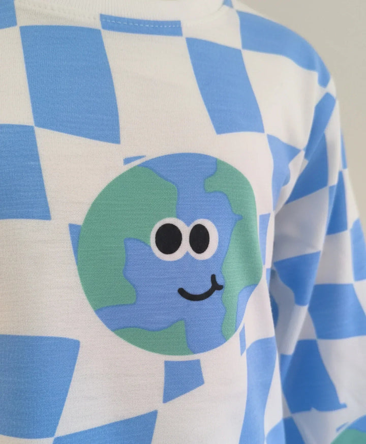 GLOBE CHECK LONG SLEEVE PYJAMA  SET - BLUE - Anthrilo 