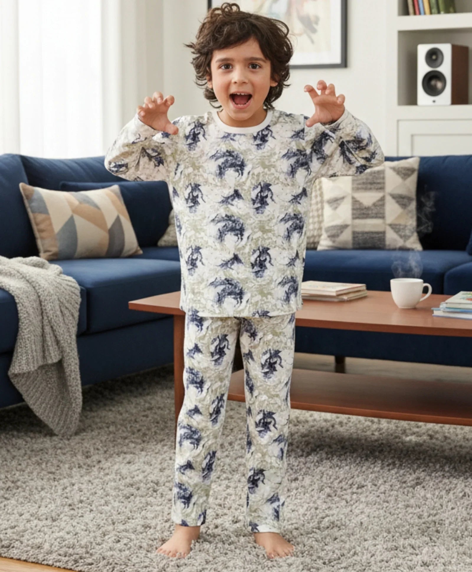 BLACK BLUE LIGHTING LONG SLEEVE PYJAMA SET - BLUE - Anthrilo 