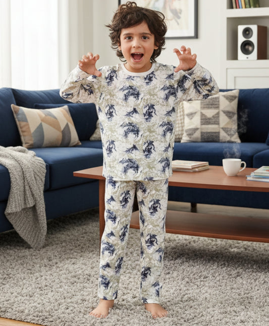 BLACK BLUE LIGHTING LONG SLEEVE PYJAMA SET - BLUE