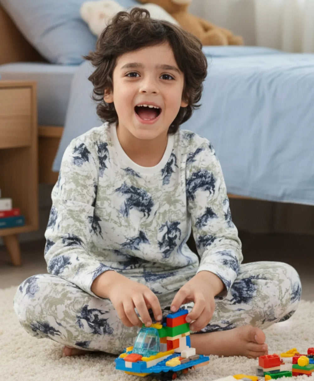 BLACK BLUE LIGHTING LONG SLEEVE PYJAMA SET - BLUE - Anthrilo 