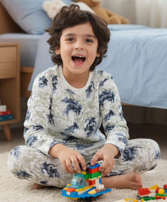BLACK BLUE LIGHTING LONG SLEEVE PYJAMA SET - BLUE