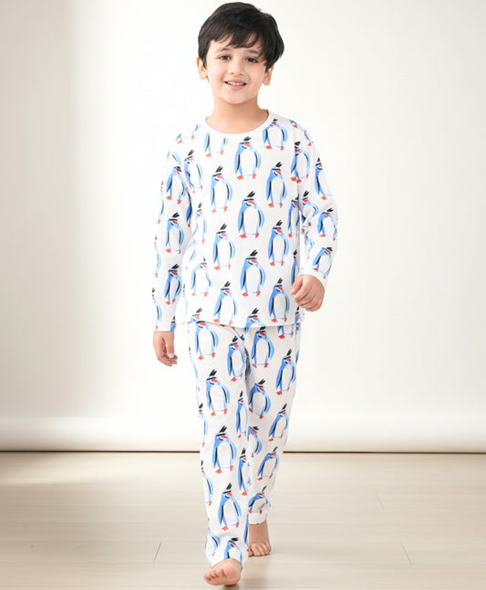 PENGUIN LONG SLEEVE PYJAMA SET -WHITE
