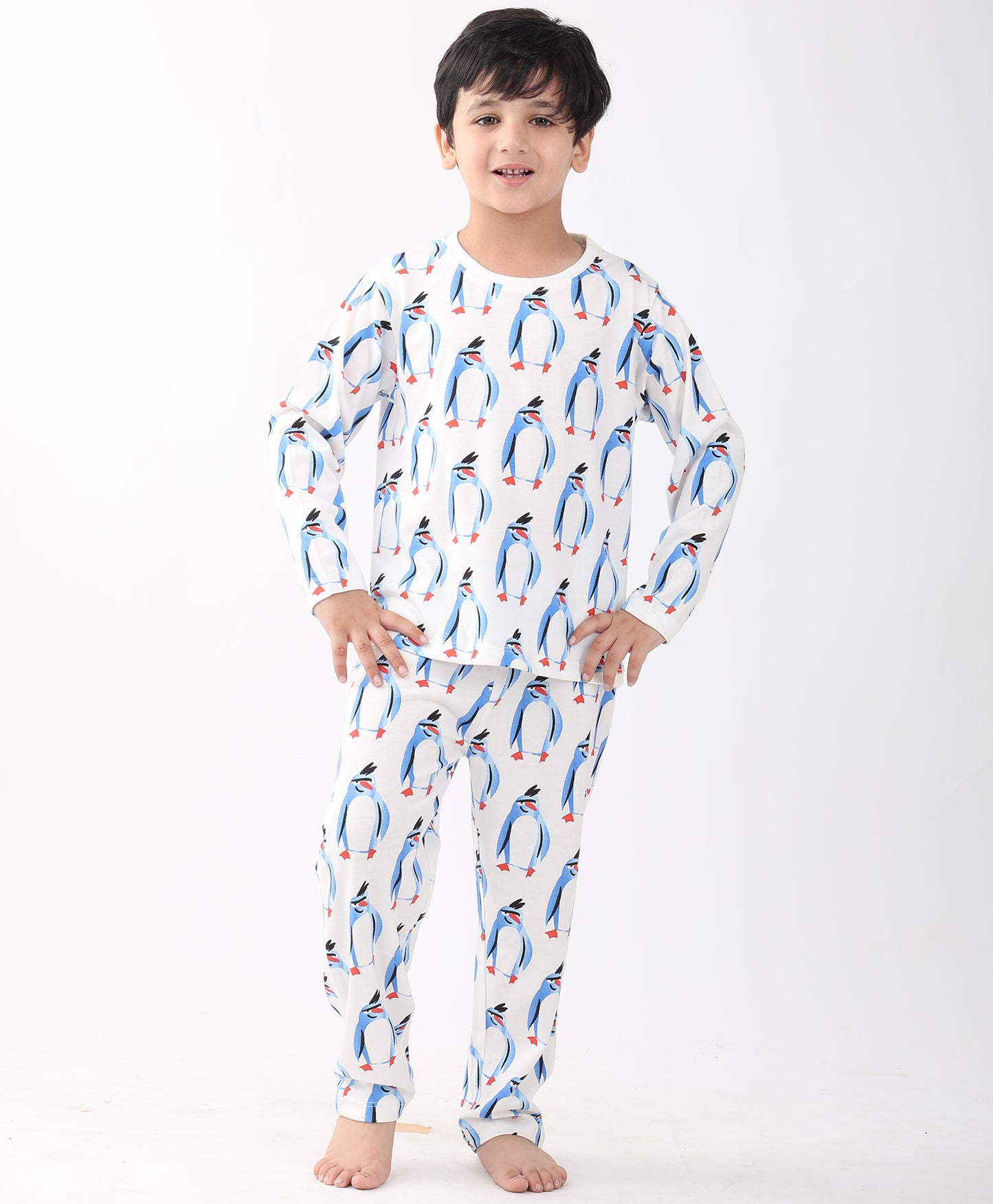 PENGUIN LONG SLEEVE PYJAMA SET -WHITE