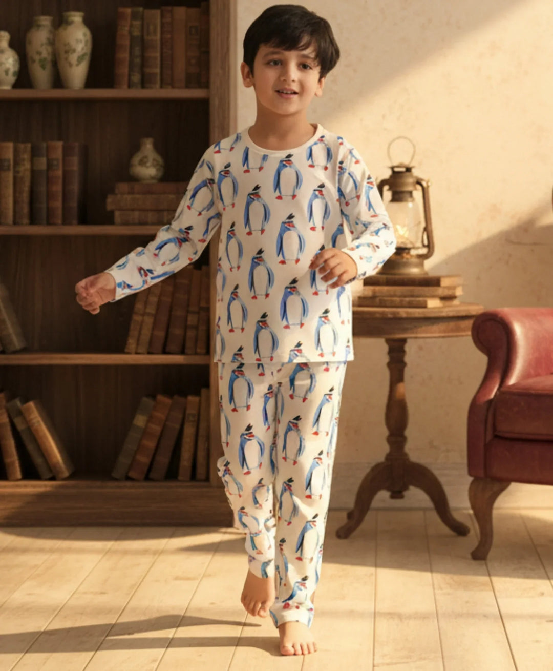 PENGUIN LONG SLEEVE PYJAMA SET -WHITE - Anthrilo 