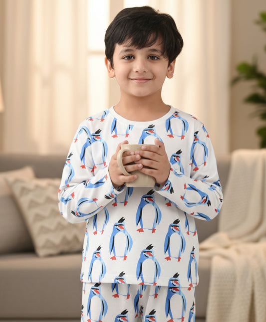 PENGUIN LONG SLEEVE PYJAMA SET -WHITE
