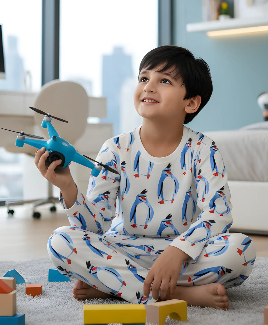 PENGUIN LONG SLEEVE PYJAMA SET -WHITE - Anthrilo 