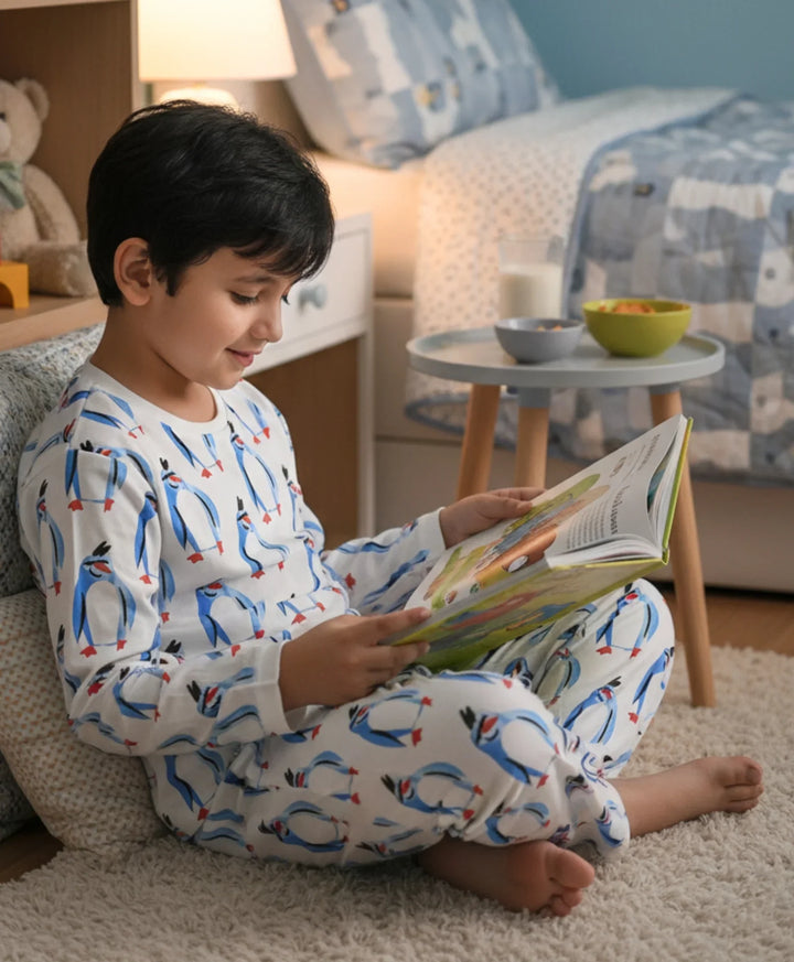 PENGUIN LONG SLEEVE PYJAMA SET -WHITE - Anthrilo 