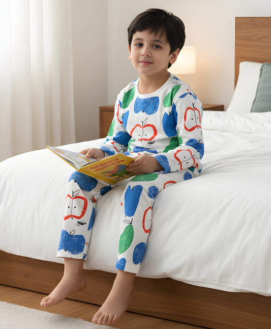 APPLE PEAR LONG SLEEVE PYJAMA SET -WHITE