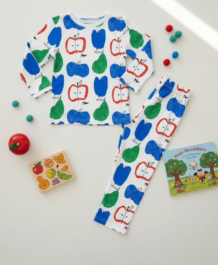 APPLE PEAR LONG SLEEVE PYJAMA SET -WHITE - Anthrilo 
