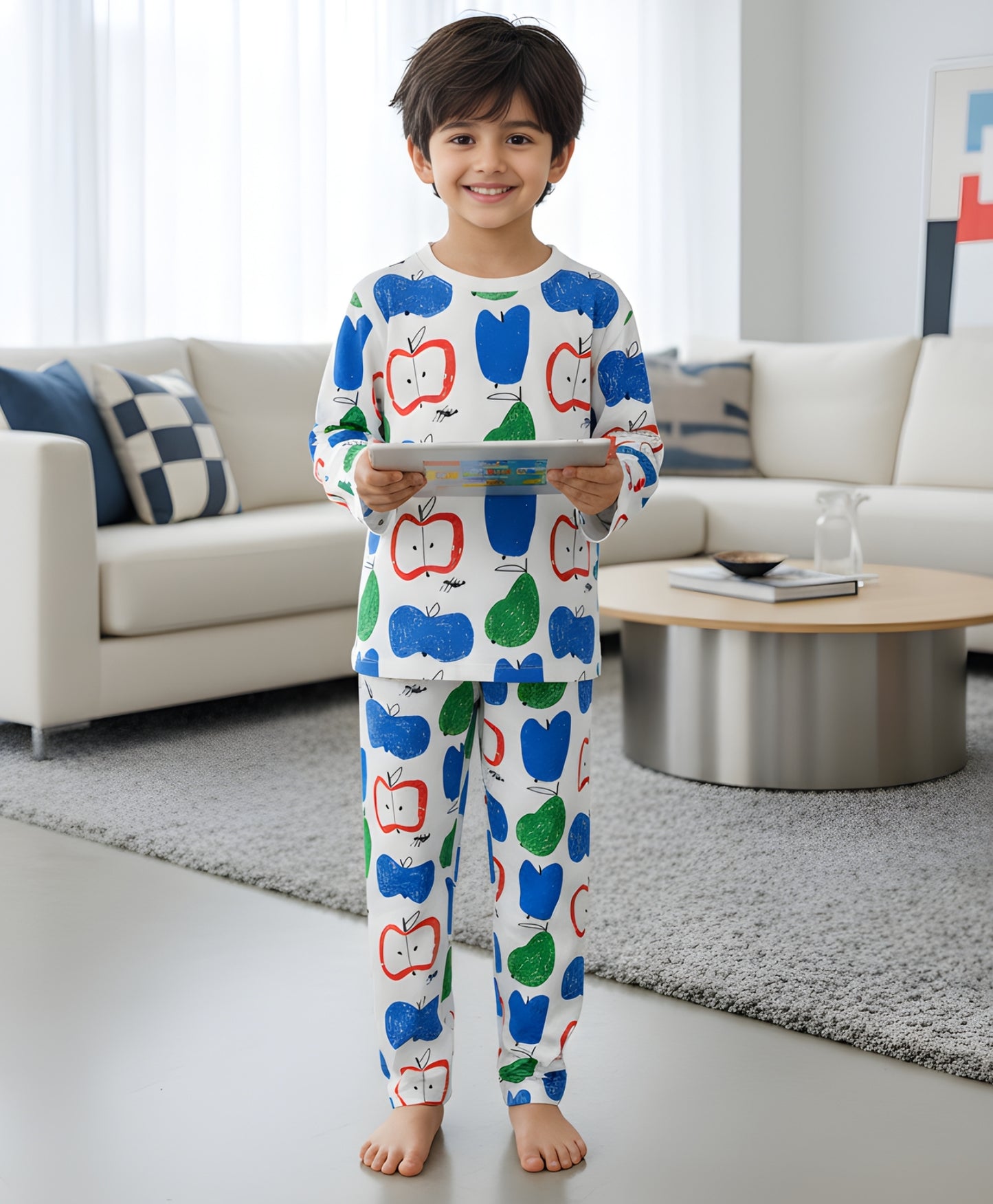APPLE PEAR LONG SLEEVE PYJAMA SET -WHITE