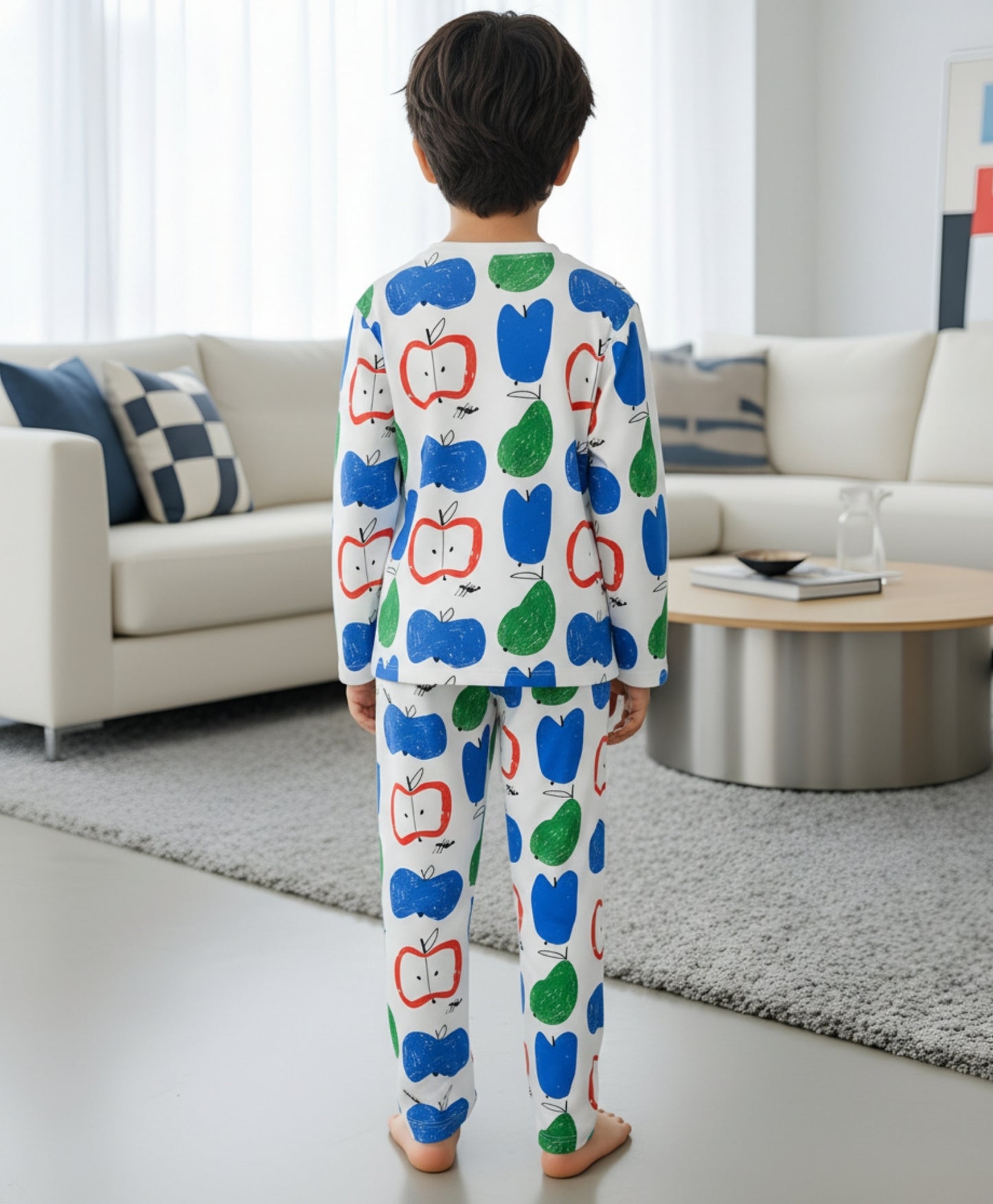 APPLE PEAR LONG SLEEVE PYJAMA SET -WHITE