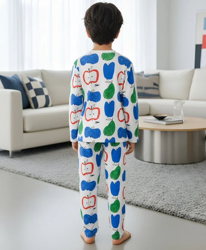 APPLE PEAR LONG SLEEVE PYJAMA SET -WHITE - Anthrilo 