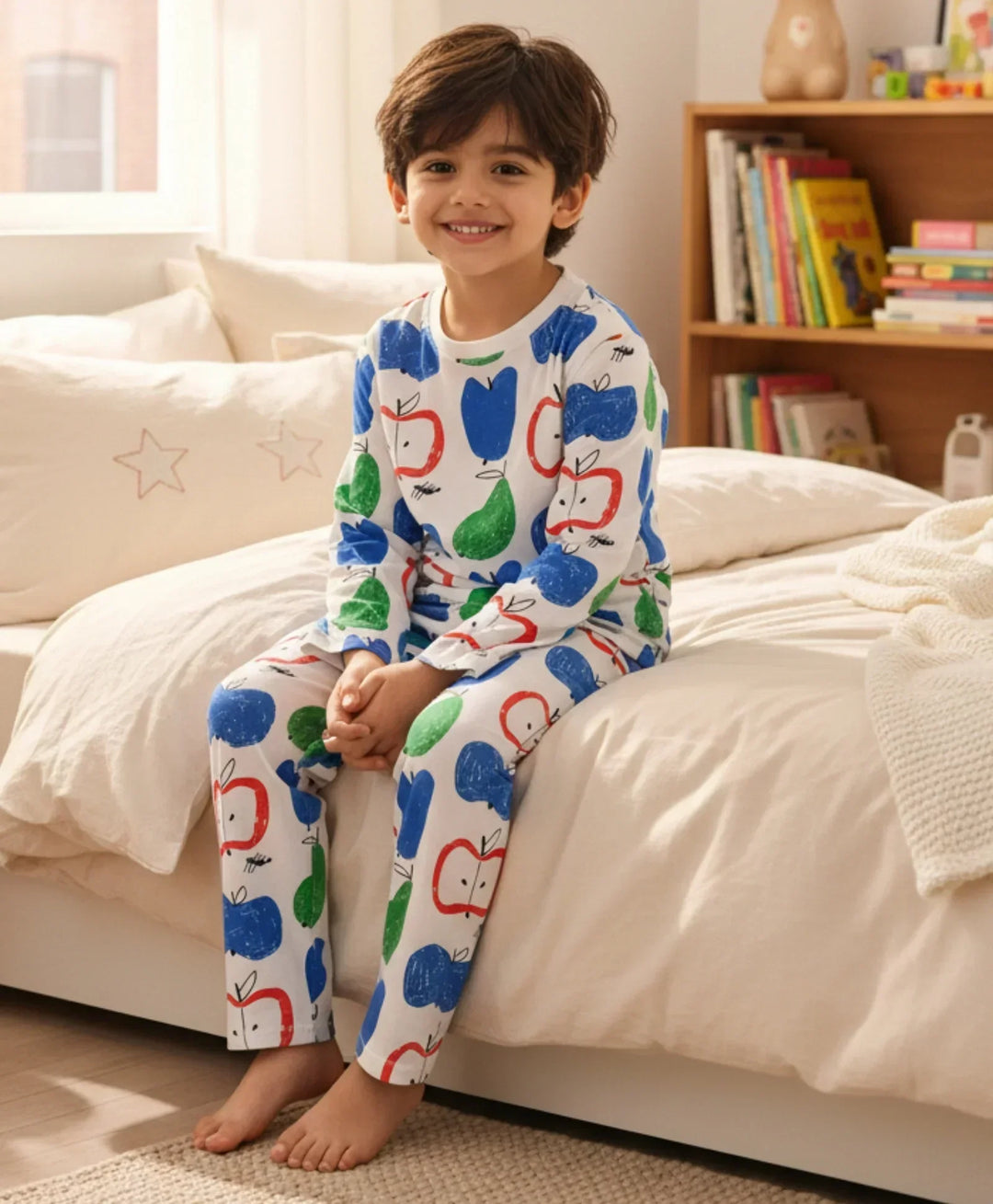 APPLE PEAR LONG SLEEVE PYJAMA SET -WHITE - Anthrilo 