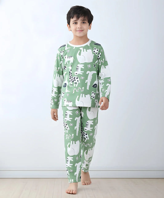 ANIMAL GREEN BOYS LONG SLEEVE PYJAMA SET - GREEN