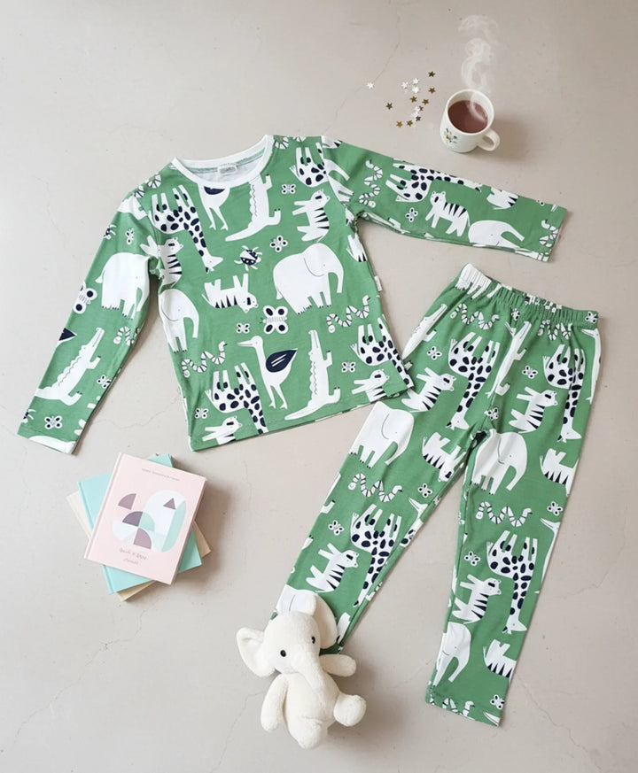 ANIMAL GREEN BOYS LONG SLEEVE PYJAMA SET - GREEN - Anthrilo 