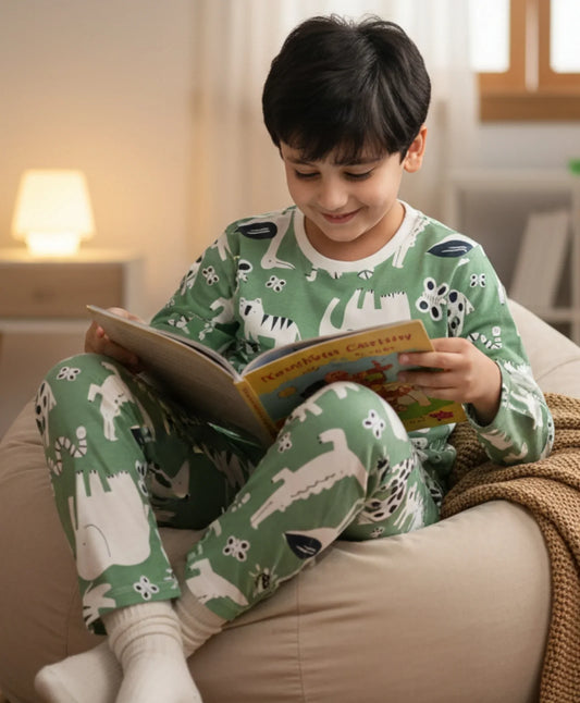 ANIMAL GREEN BOYS LONG SLEEVE PYJAMA SET - GREEN