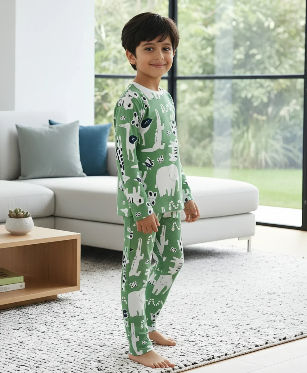 ANIMAL GREEN BOYS LONG SLEEVE PYJAMA SET - GREEN - Anthrilo 