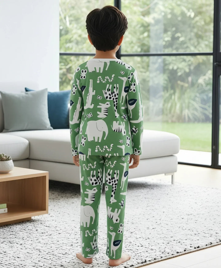 ANIMAL GREEN BOYS LONG SLEEVE PYJAMA SET - GREEN - Anthrilo 