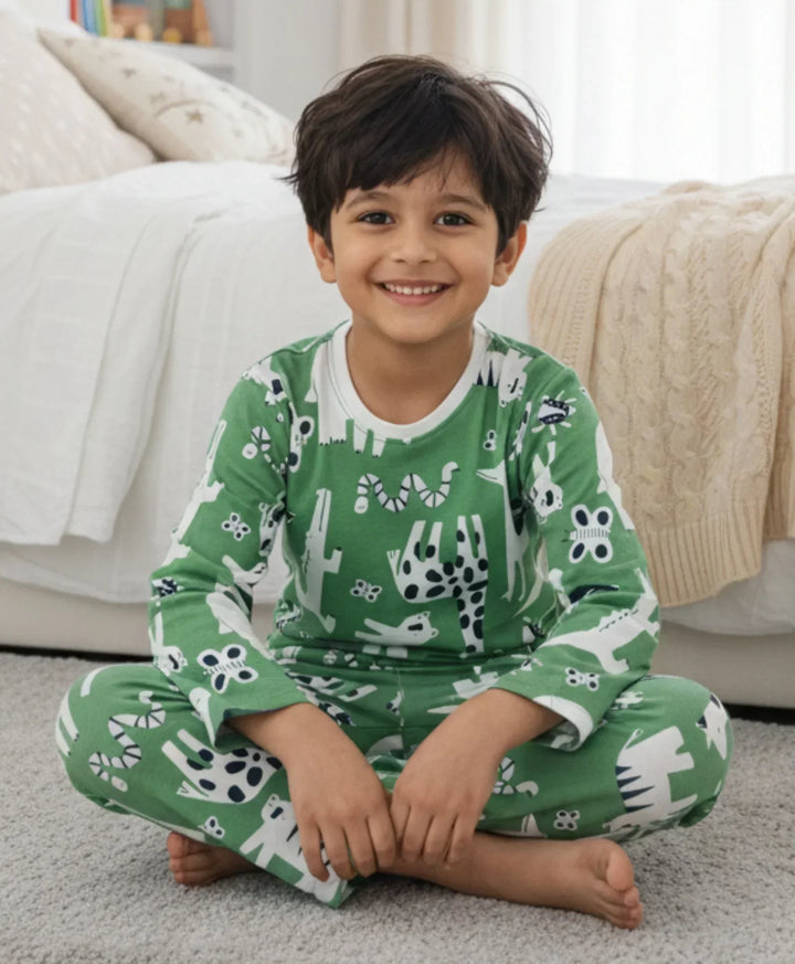 ANIMAL GREEN BOYS LONG SLEEVE PYJAMA SET - GREEN - Anthrilo 
