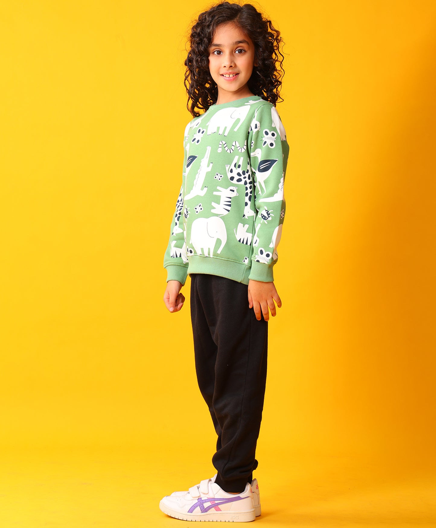 ANIMAL GREEN FLEECE GIRLS SWEATSHIRT BLACK JOGGER SET - GREEN/BLACK