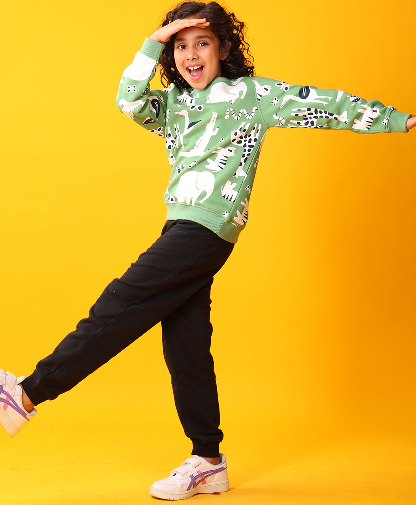 ANIMAL GREEN FLEECE GIRLS SWEATSHIRT BLACK JOGGER SET - GREEN/BLACK