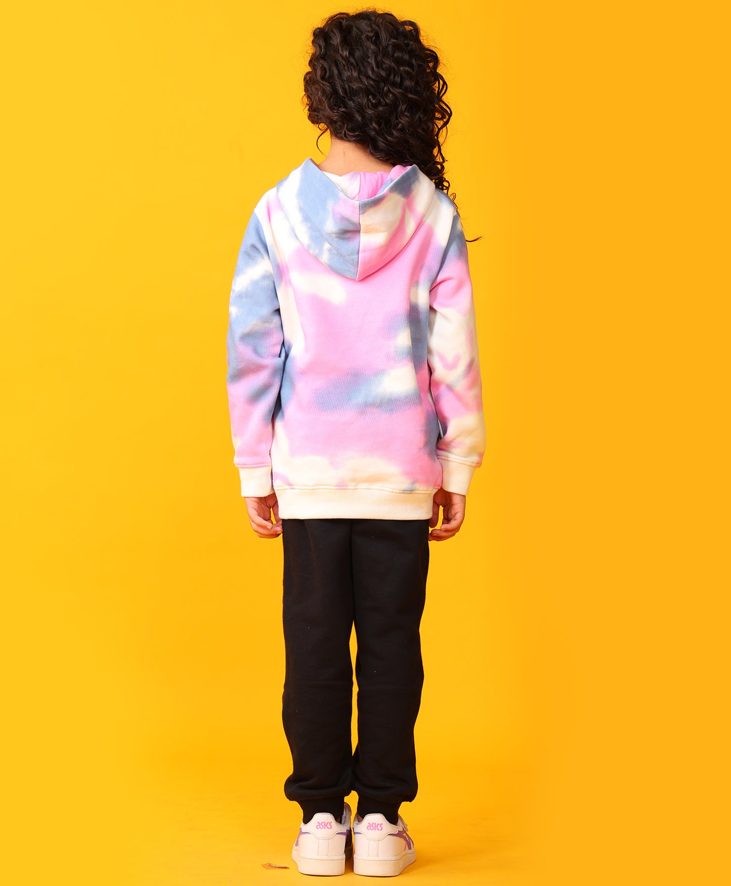 BLUE PINK TIE DYE FLEECE GIRLS HOODIE BLACK JOGGER SET - WHITE / BLACK