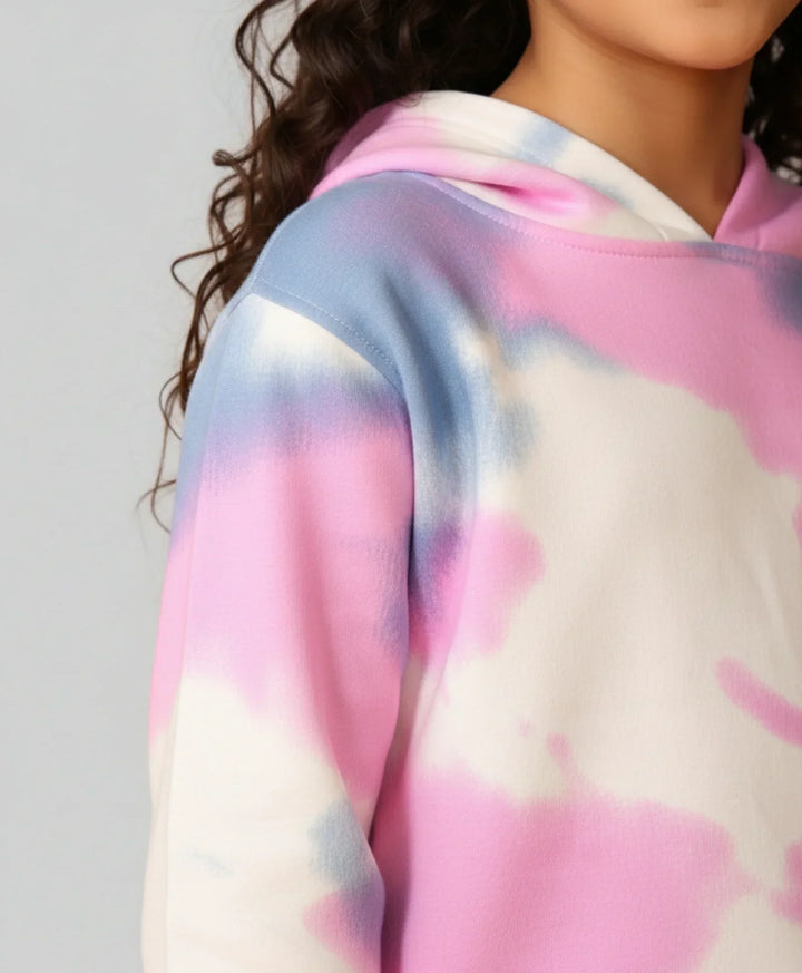 BLUE PINK TIE DYE FLEECE GIRLS HOODIE BLACK JOGGER SET - WHITE / BLACK - Anthrilo 