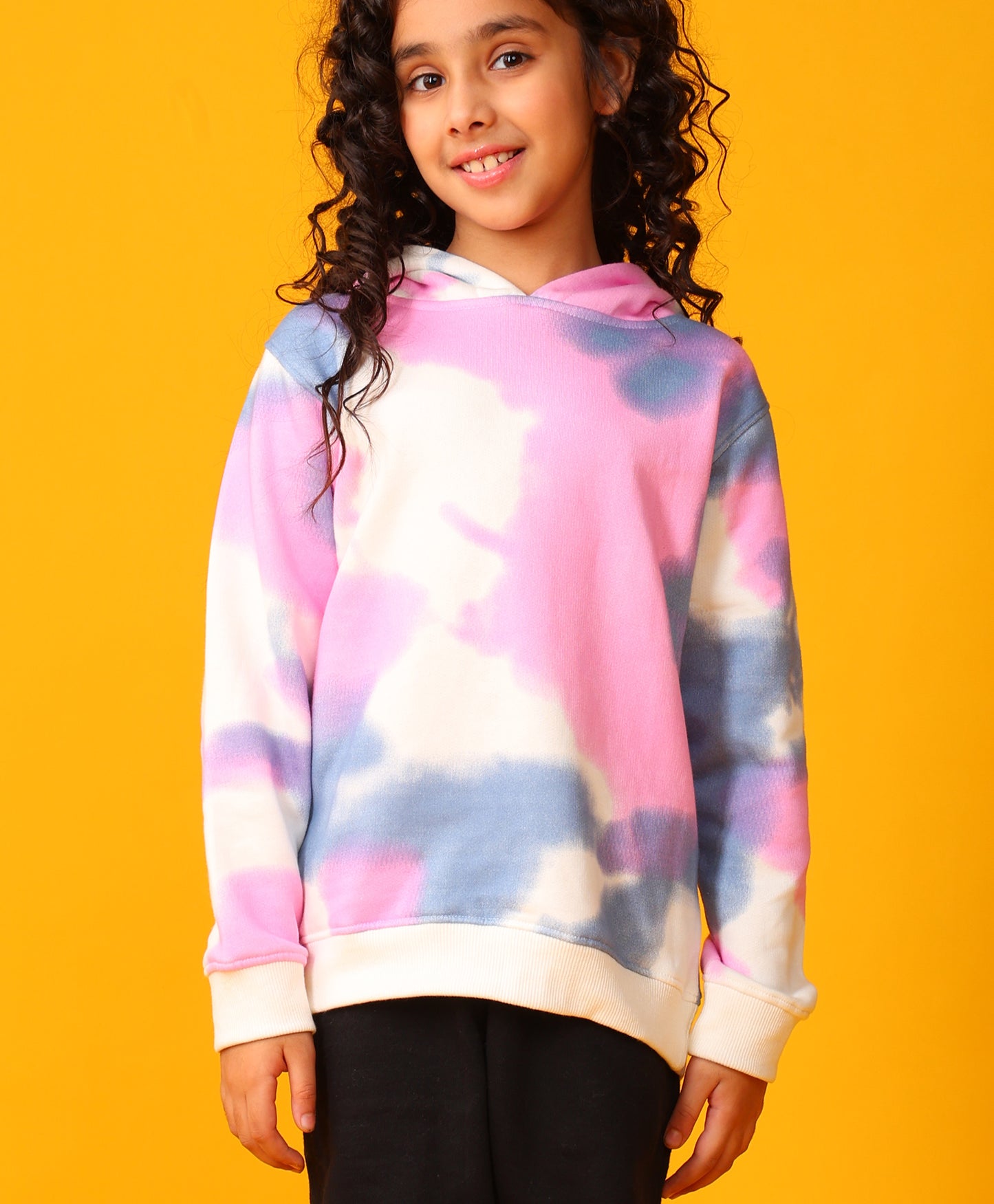 BLUE PINK TIE DYE FLEECE GIRLS HOODIE BLACK JOGGER SET - WHITE / BLACK