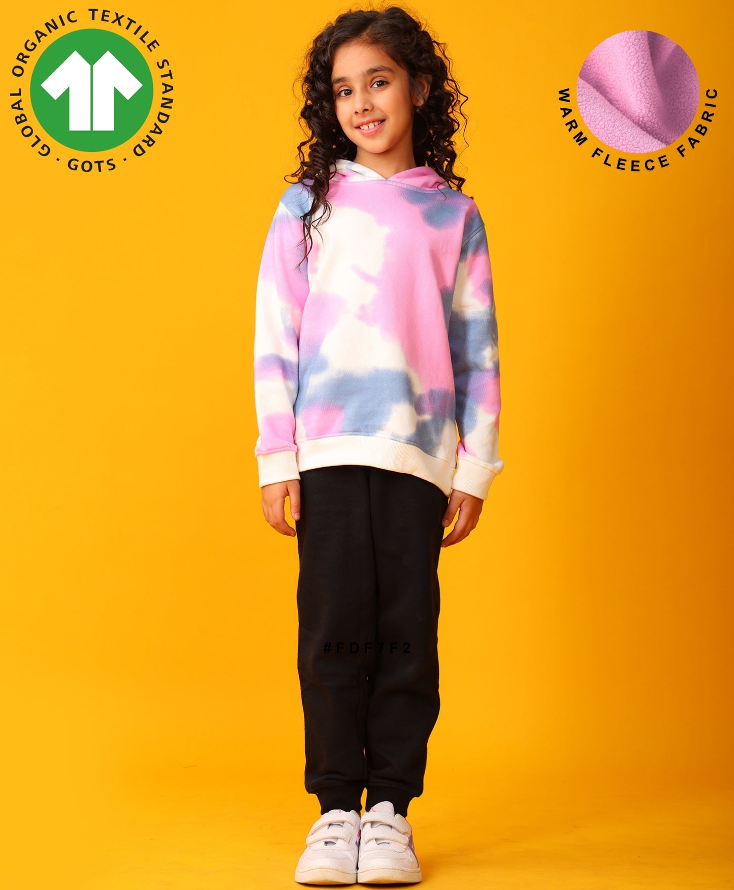 BLUE PINK TIE DYE FLEECE GIRLS HOODIE BLACK JOGGER SET - WHITE / BLACK