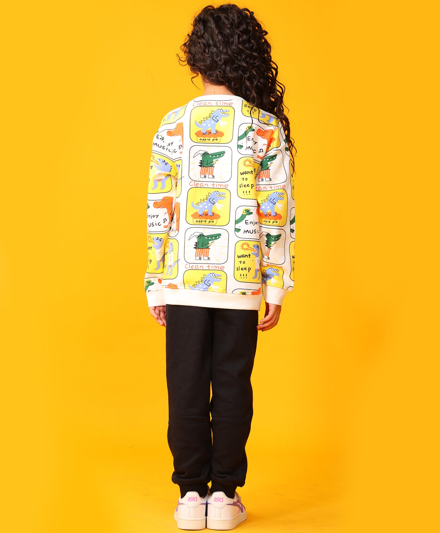 DINOSAUR STAMP GIRLS GIRLS SWEATSHIRT BLACK JOGGER SET - OFF WHITE/BLACK