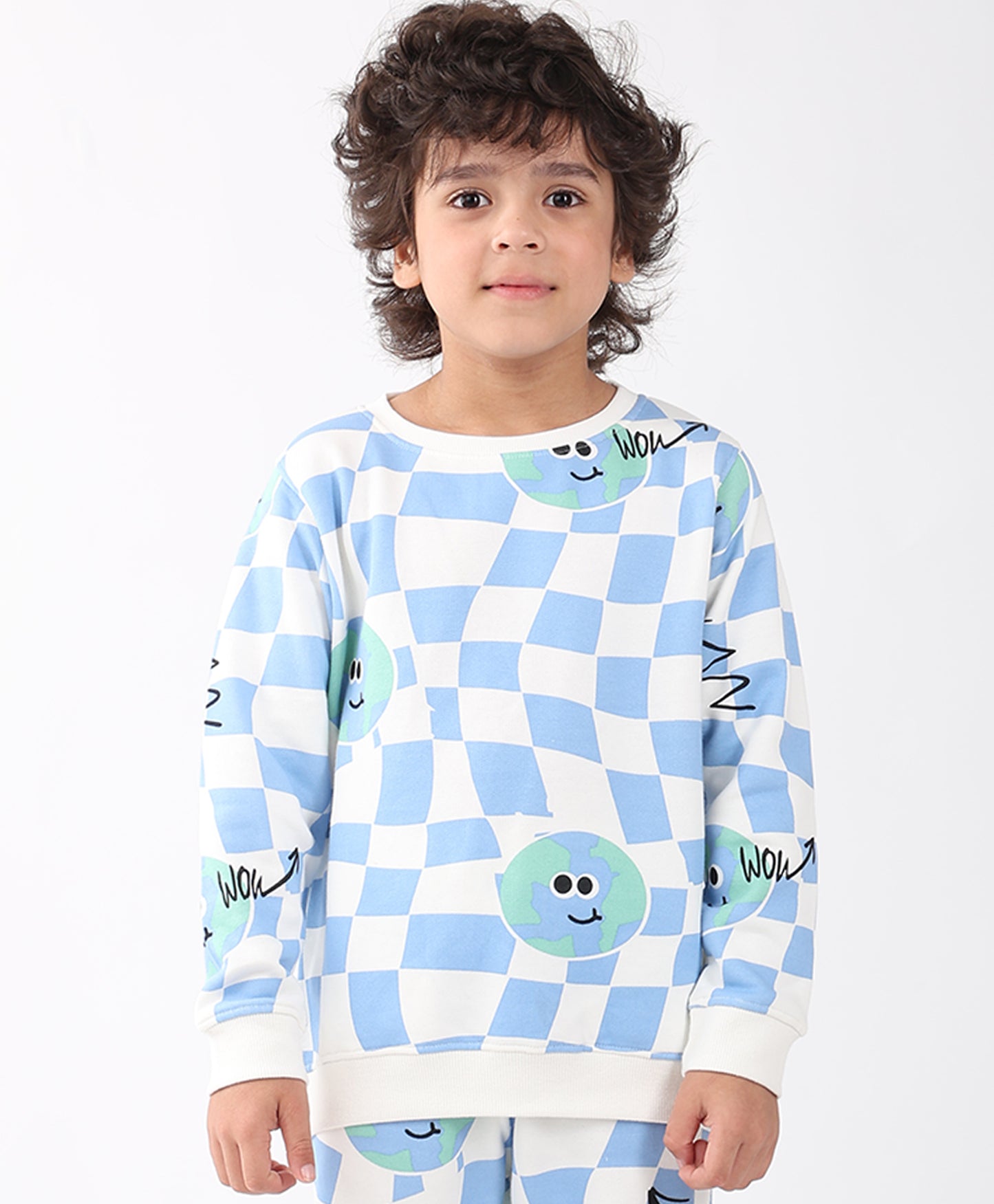 GLOBE CHECK BOYS FLEECE SWEATSHIRT - BLUE
