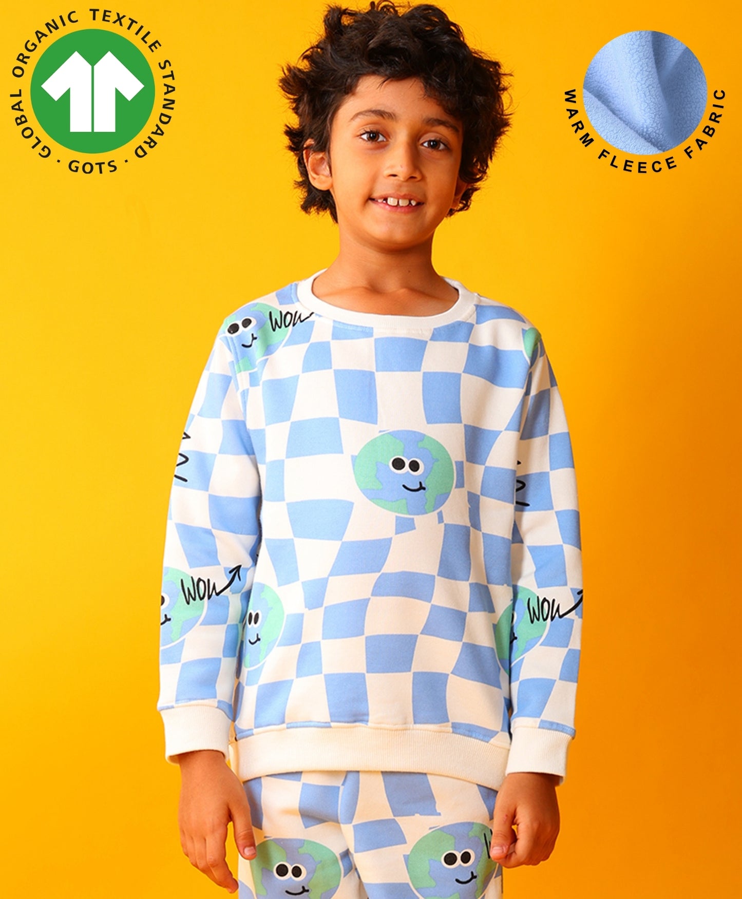 GLOBE CHECK BOYS FLEECE SWEATSHIRT - BLUE