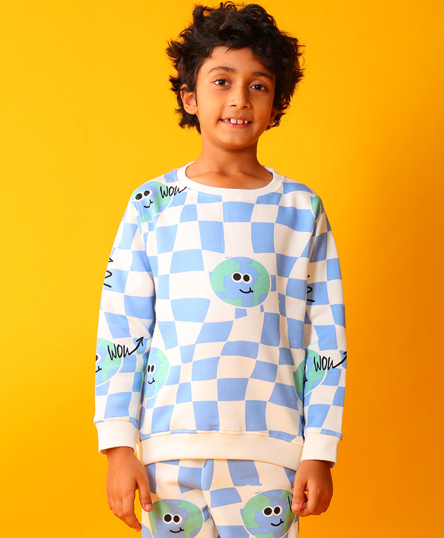 GLOBE CHECK BOYS FLEECE SWEATSHIRT - BLUE