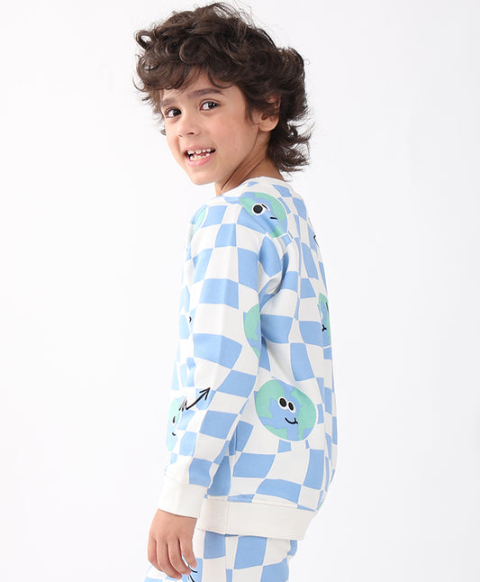 GLOBE CHECK BOYS FLEECE SWEATSHIRT - BLUE