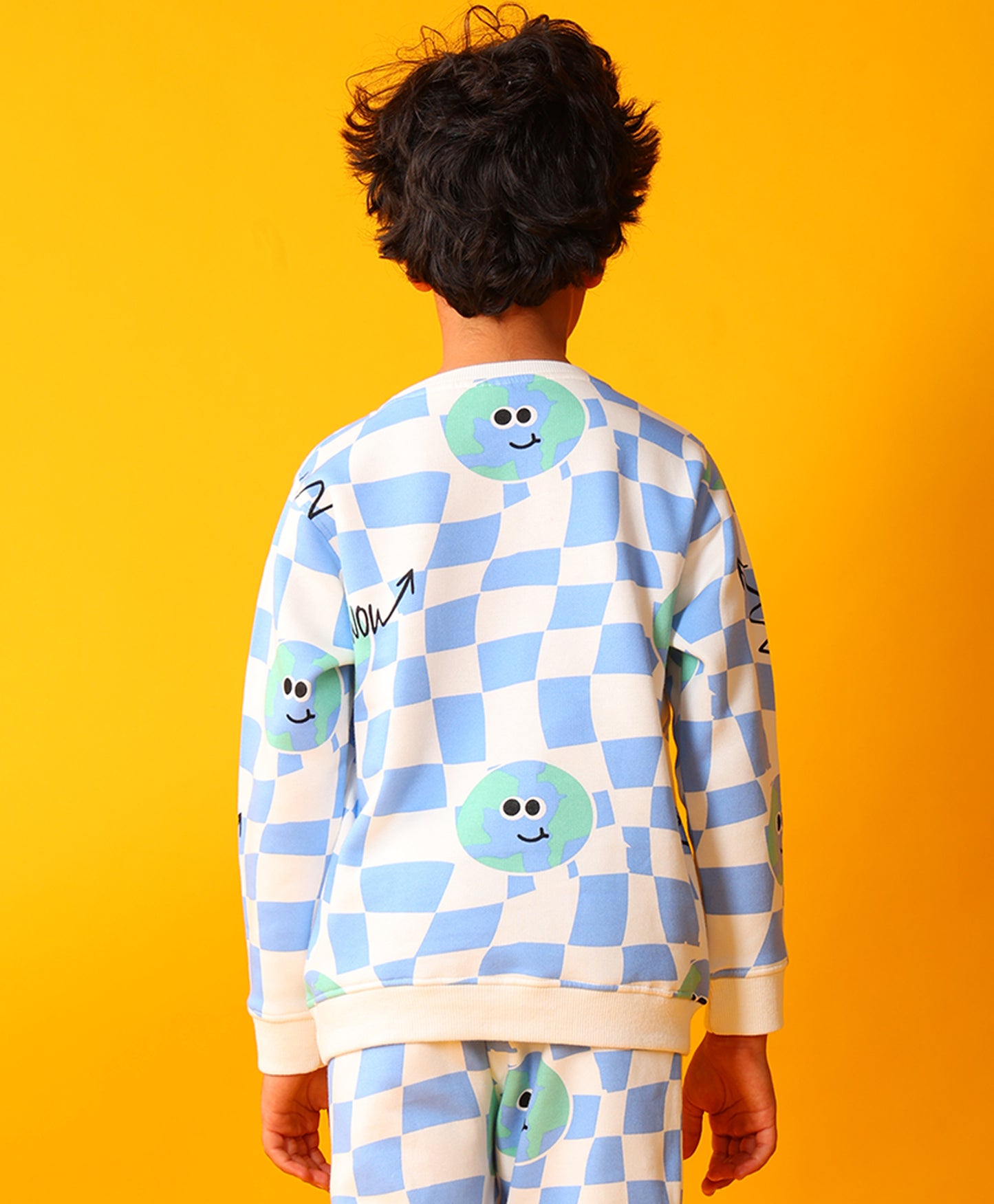 GLOBE CHECK BOYS FLEECE SWEATSHIRT - BLUE