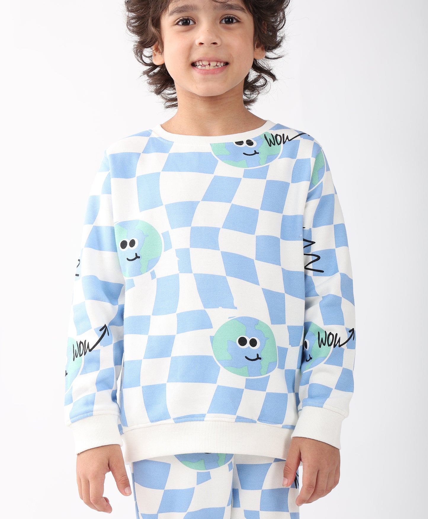 GLOBE CHECK BOYS FLEECE SWEATSHIRT - BLUE
