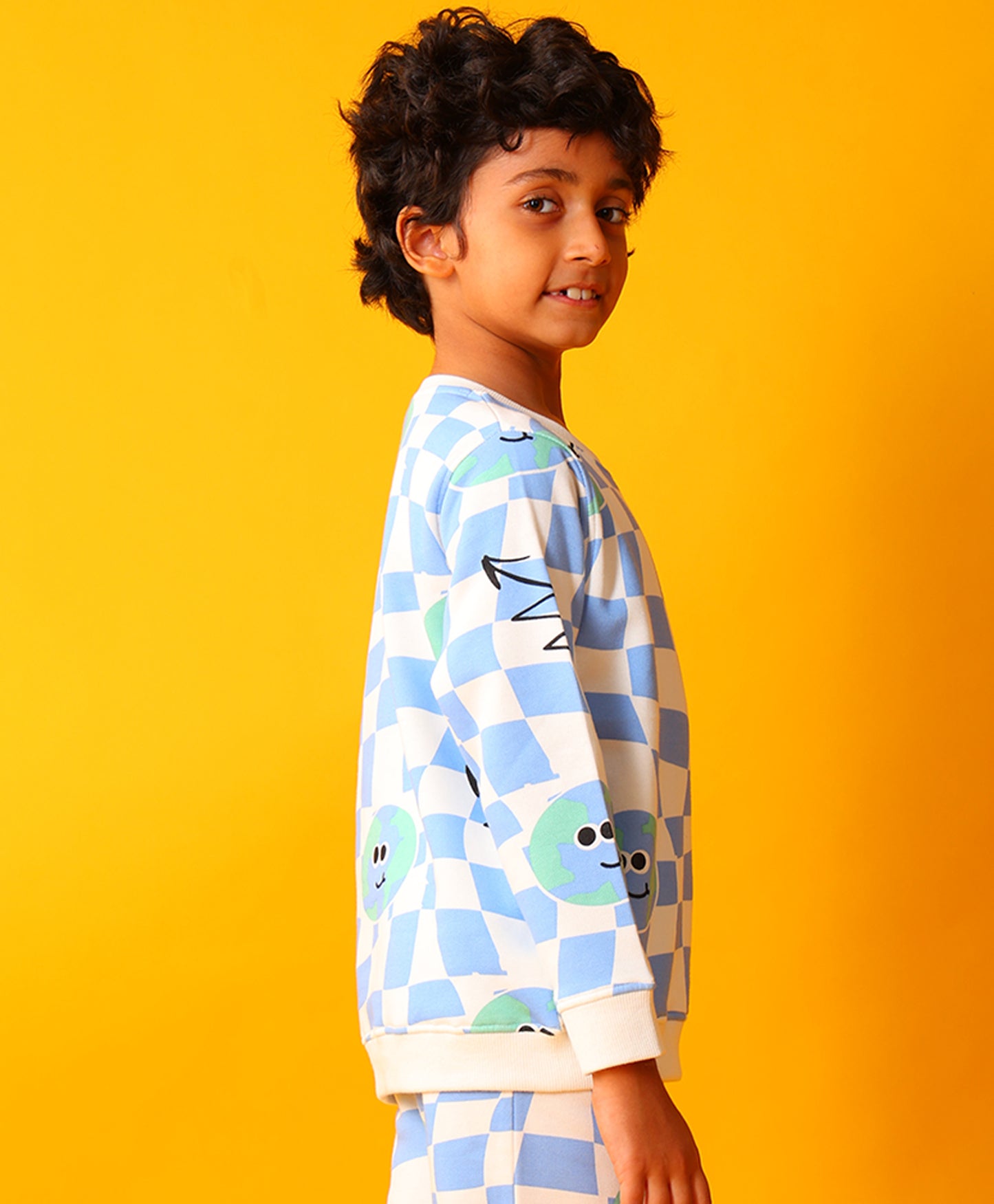 GLOBE CHECK BOYS FLEECE SWEATSHIRT - BLUE